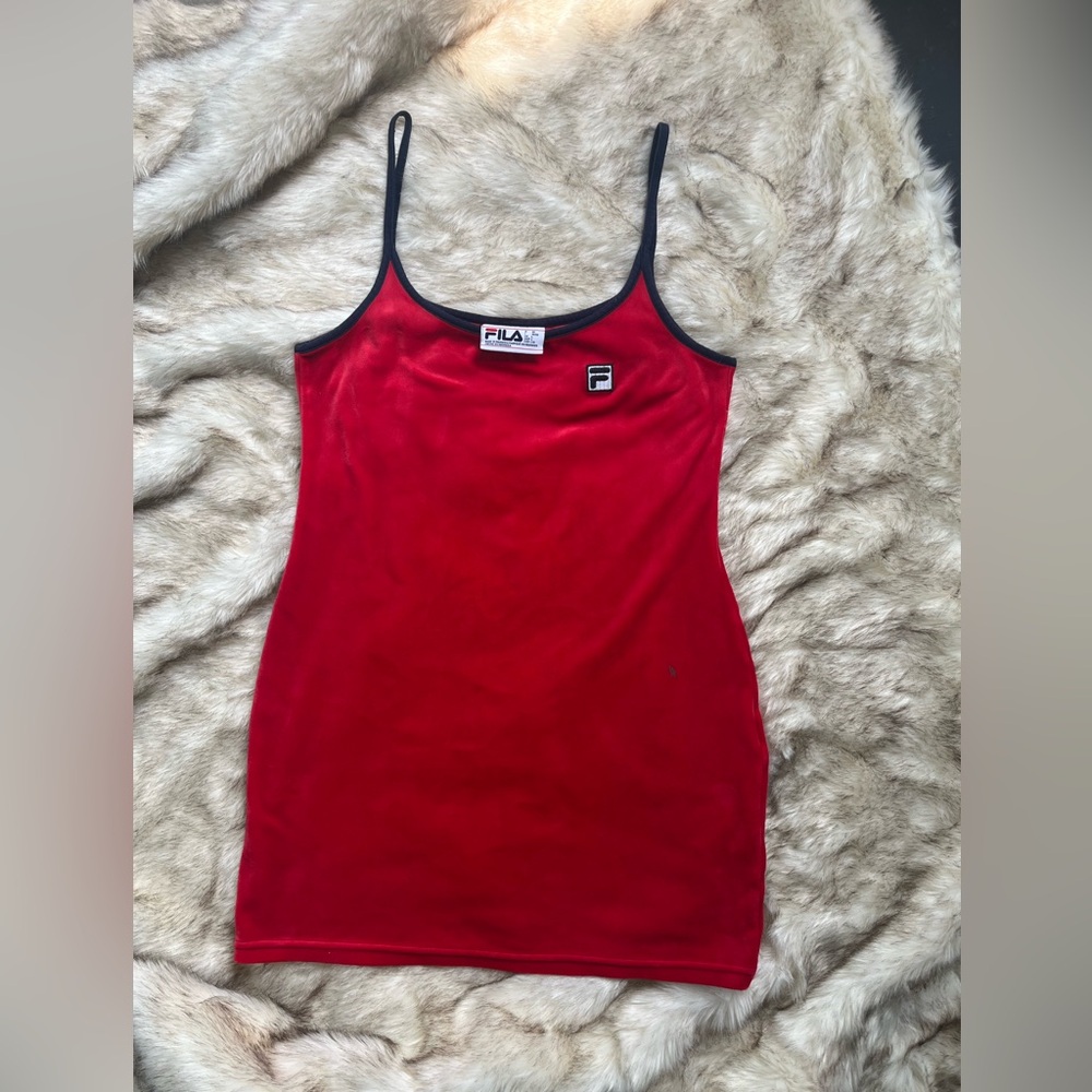 Fila Red & Blue Velvet Tank Top Mini Dress